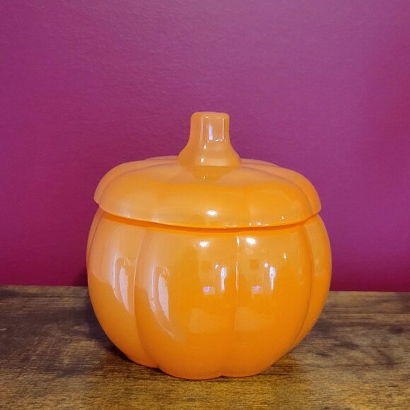 Other - Orange Pumpkin Glass Dish with Lid